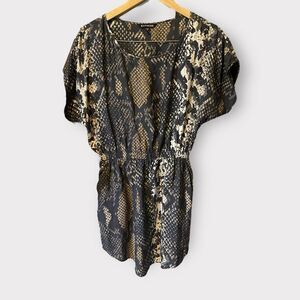 Express Dress Women XS Brown Black Snake Print Short Sleeve Mini Ladies
